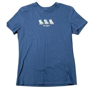 Life Is Good Beach Chairs Graphic Jersey Tee-Shirt Women's Size XS Navy Pullover